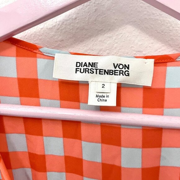 Diane von Furstenberg Ruffled Gingham Stretch-Silk Wrap-Effect Midi Dress Size 2 - Picture 4 of 9